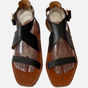 Chloe, Virginia Ankle Strap Black Leather Sandals